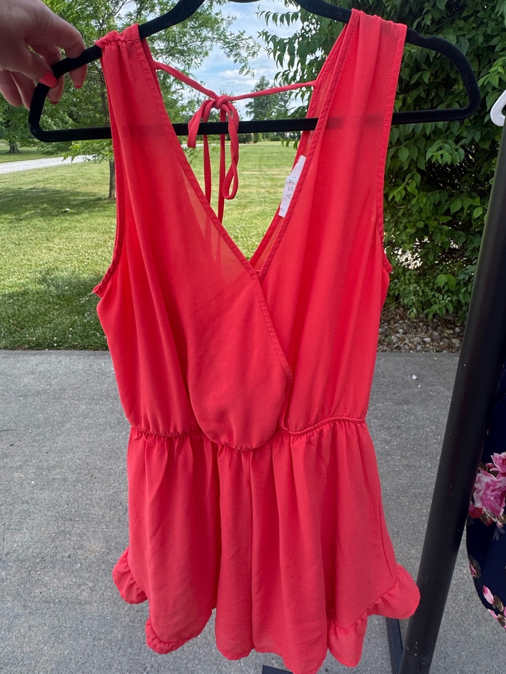 Astr Coral Sleeveless V-Neck Romper